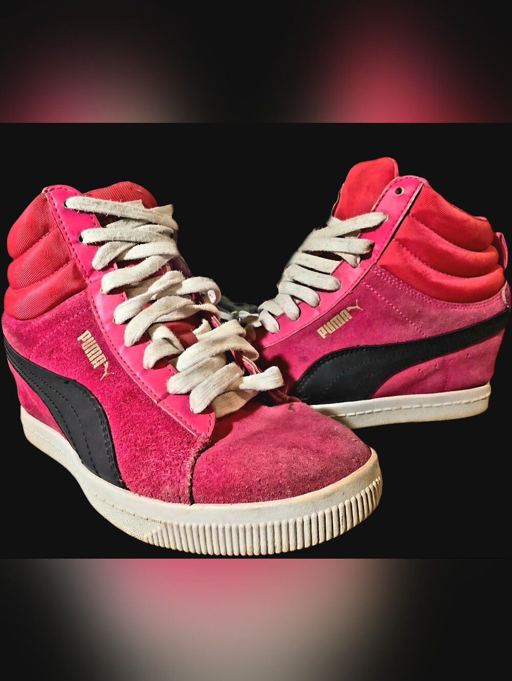 Puma Pink Suede High-Top Sneakers with Black Formstrip